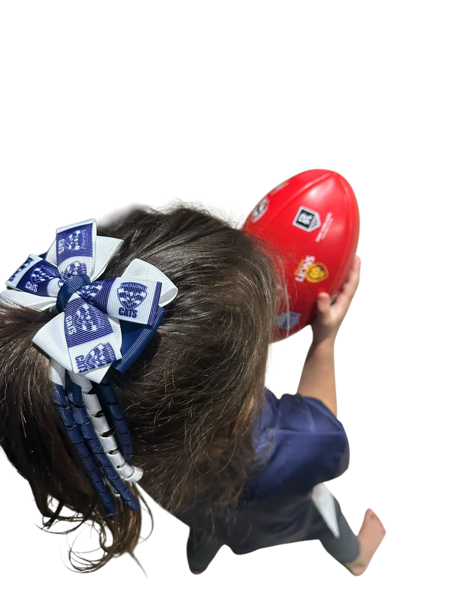 Footy Bow Korker Clip - White & Navy