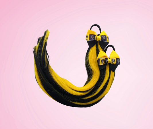 Sports Team Braids - Straight Pigtail Set with bow - Yellow & black