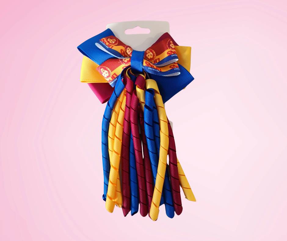 Footy Bow Korker Clip - Blue, Yellow Gold & Maroon