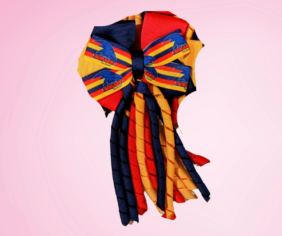 Footy Bow Korker Clip - Navy, Yellow Gold & Red