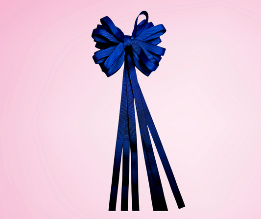 Classic Navy Ribbon Bow with Tails on Clip