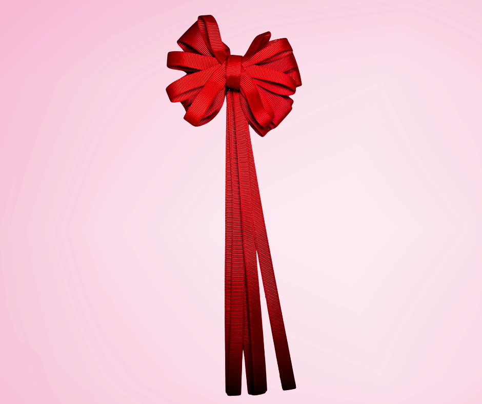 Classic Red Ribbon Bow with Tails on Clip