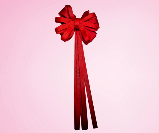 Classic Red Ribbon Bow with Tails on Clip