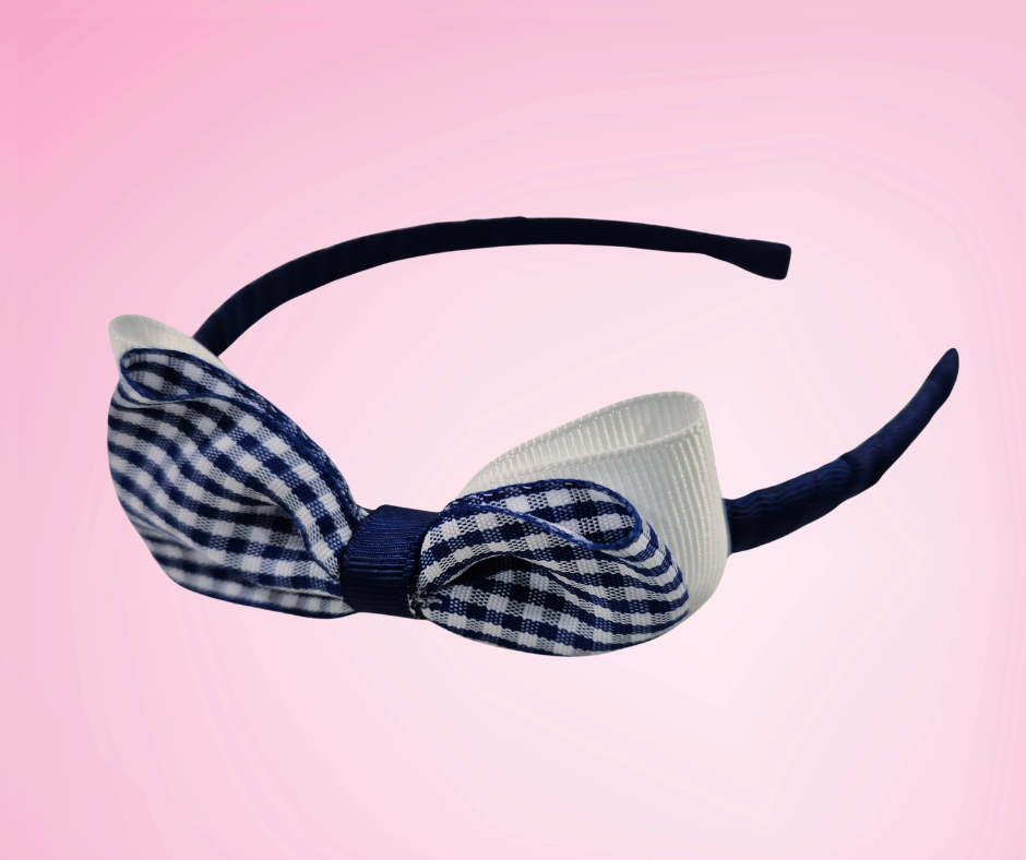 The Ella Gingham Headband - Navy