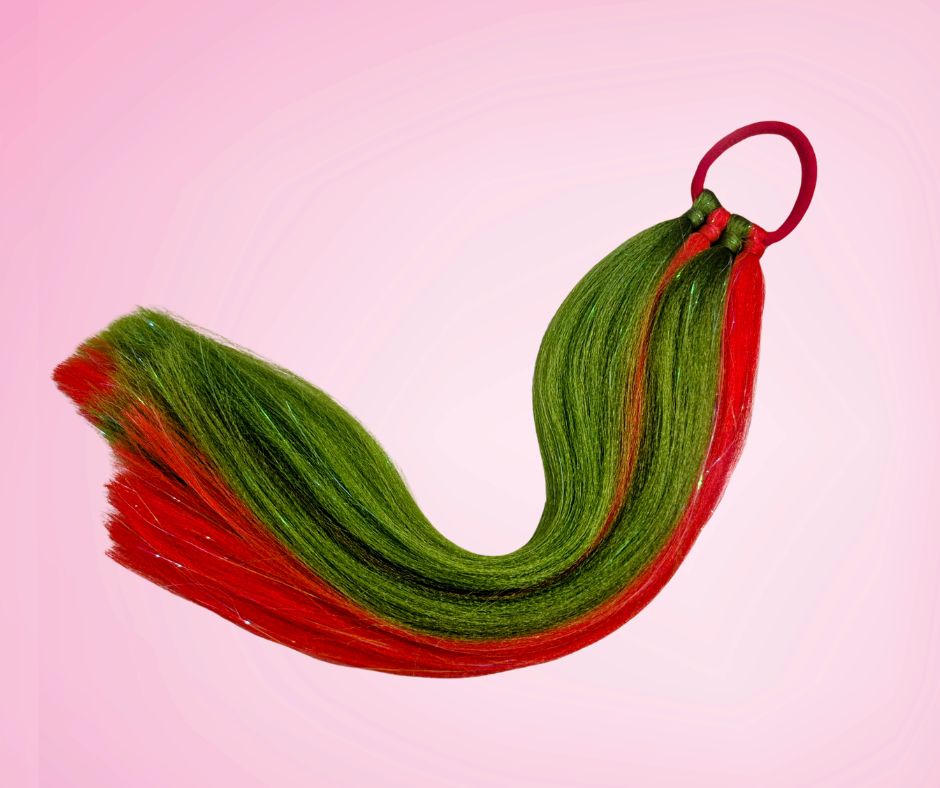 Christmas Cheer Hair – Red and Green Unicorn Straight Ponytail (40 cm)