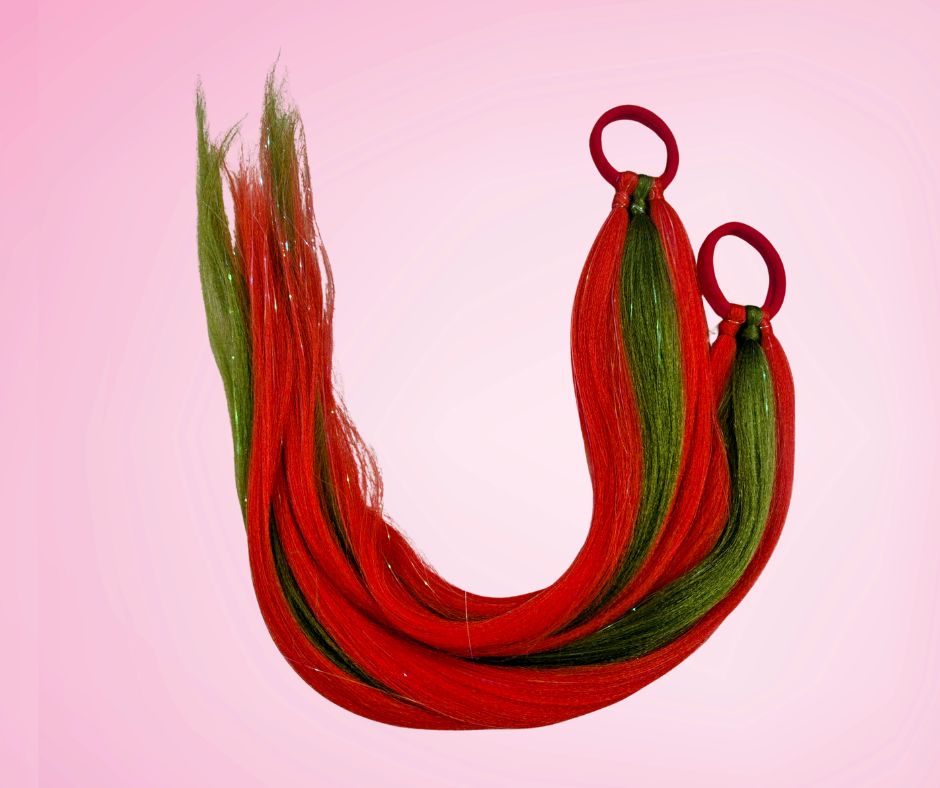 Christmas Cheer Straight Piggy Tails - mostly red (60cm)