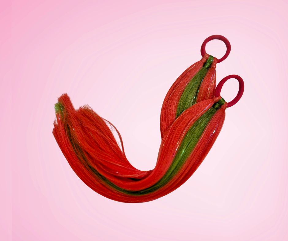 Christmas Cheer Straight Piggy Tails - mostly red (40cm)