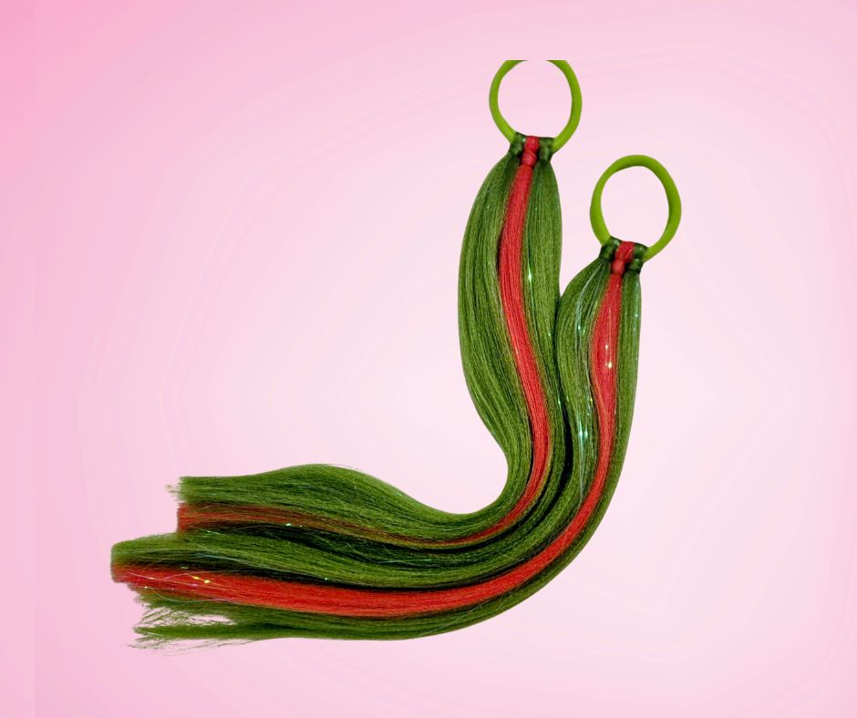 Christmas Cheer Straight Piggy Tails - mostly green (40cm)