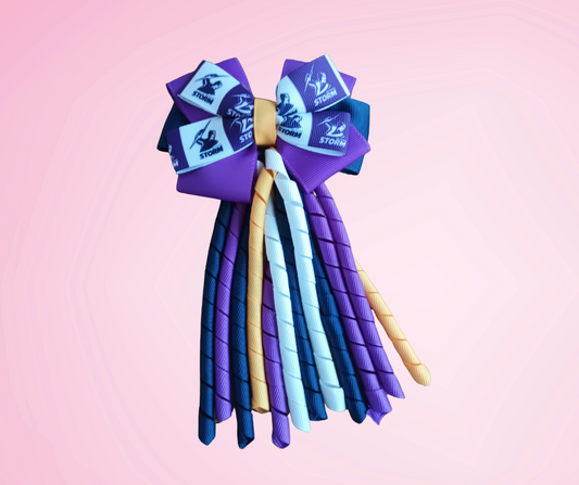 Footy Bow Korker Clip - Purple, Navy, White & Yellow Gold