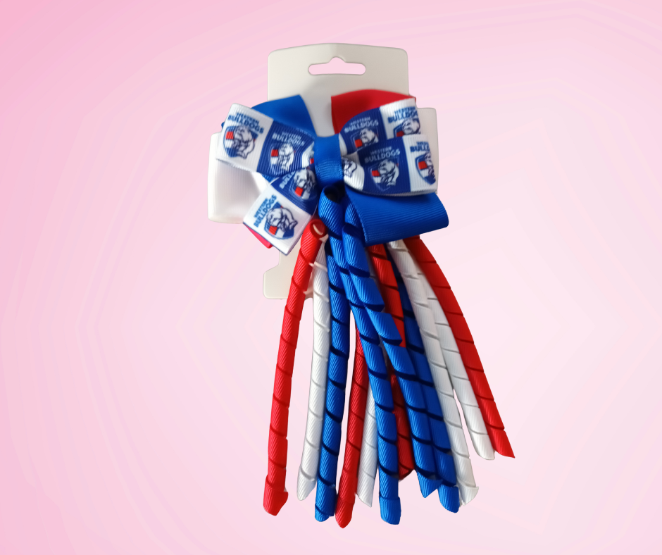 Footy Bow Korker Clip - Red, White & Blue