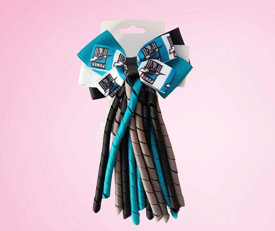 Footy Bow Korker Clip - Teal, Black & White