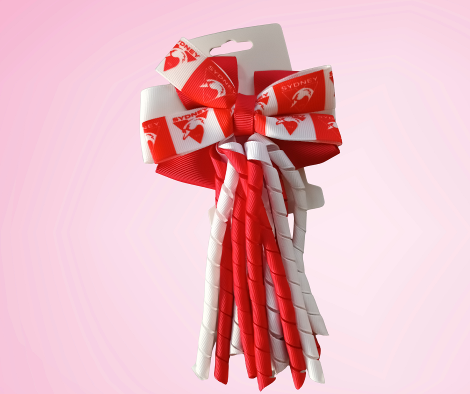 Footy Bow Korker Clip - Red & White