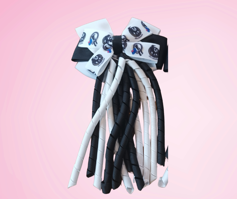 Footy Bow Korker Clip - Black & White
