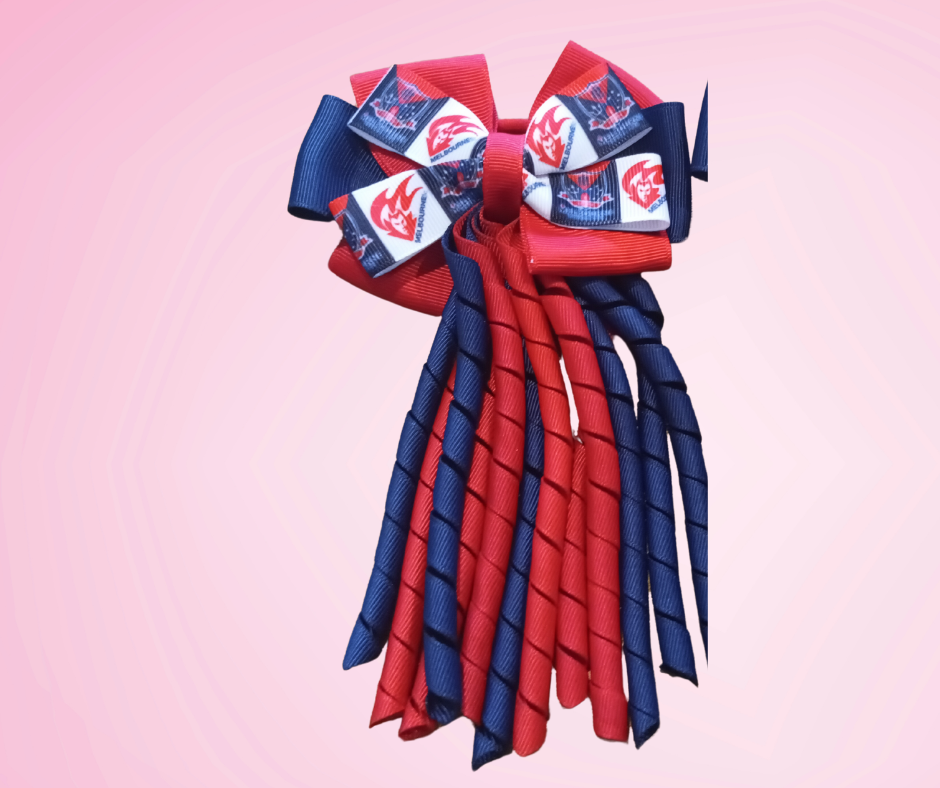 Footy Bow Korker Clip - Red & Navy