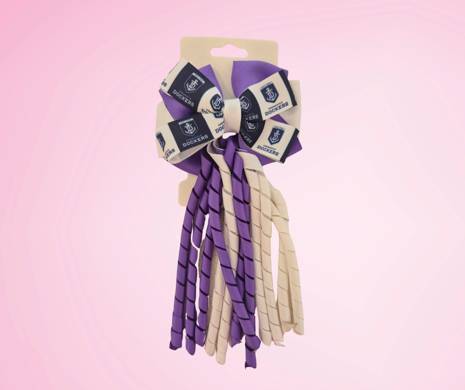 Footy Bow Korker Clip - Purple & White