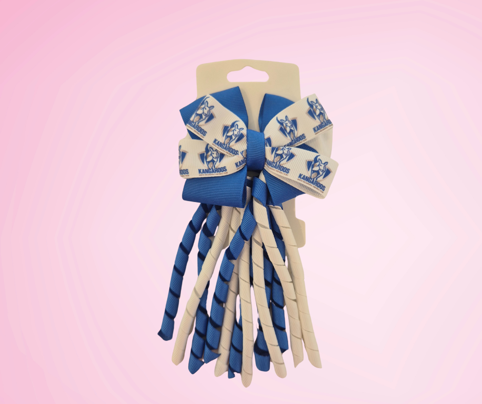 Footy Bow Korker Clip - Blue & White