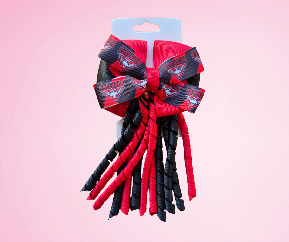 Footy Bow Korker Clip - Red & Black