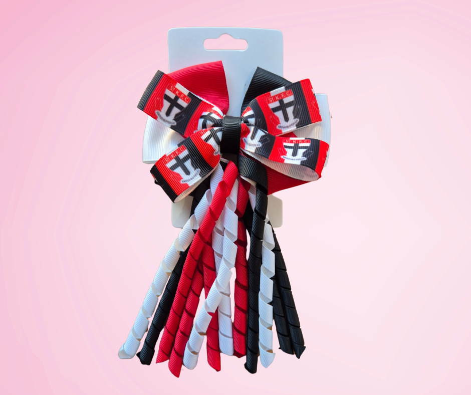 Footy Bow Korker Clip - Red, Black & White