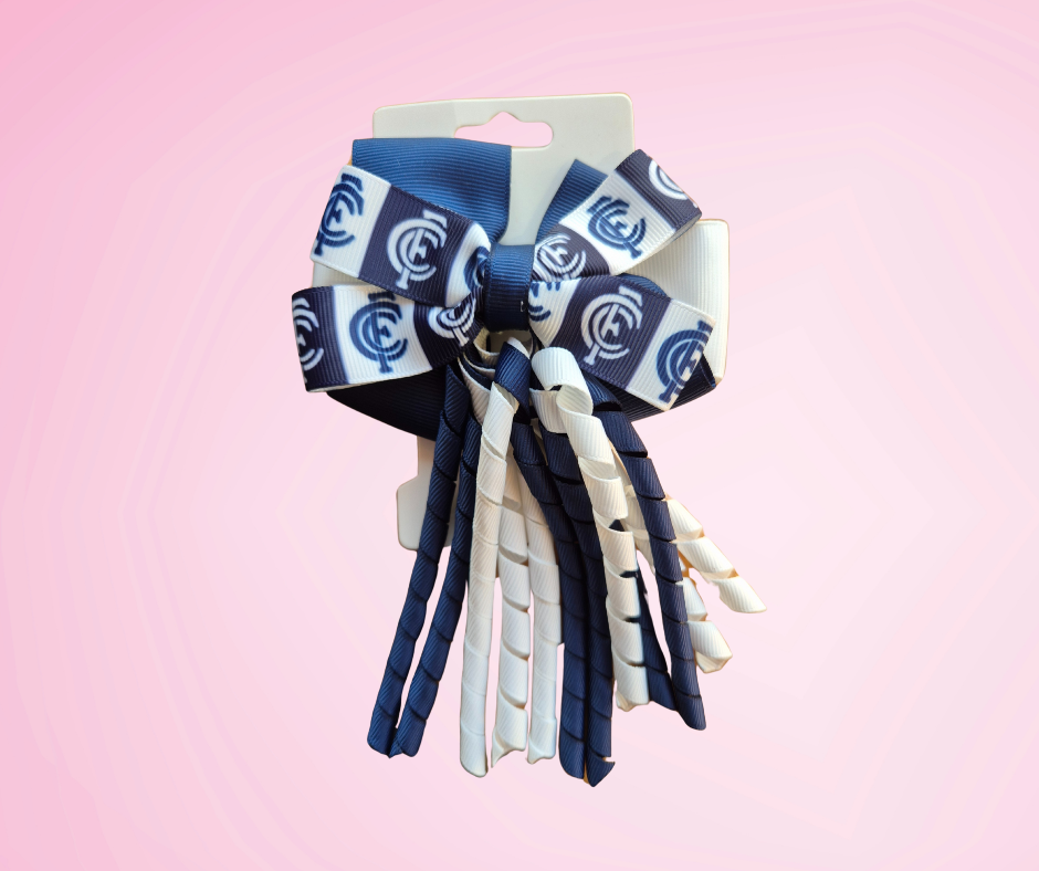 Footy Bow Korker Clip - Navy & White
