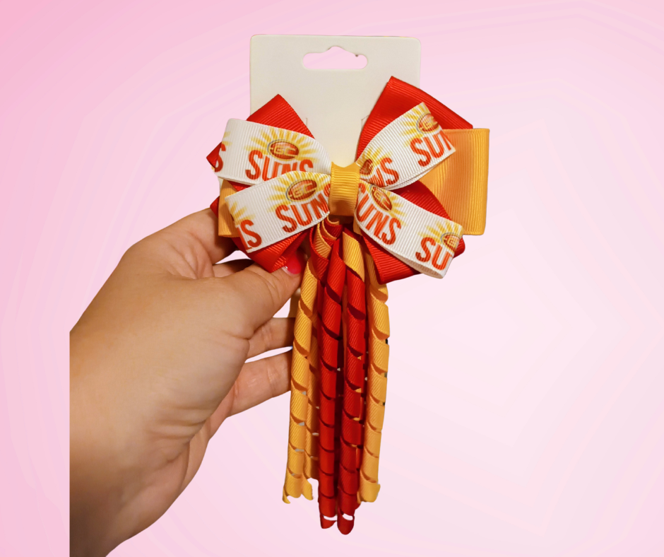 Footy Bow Korker Clip - Yellow Gold & Red