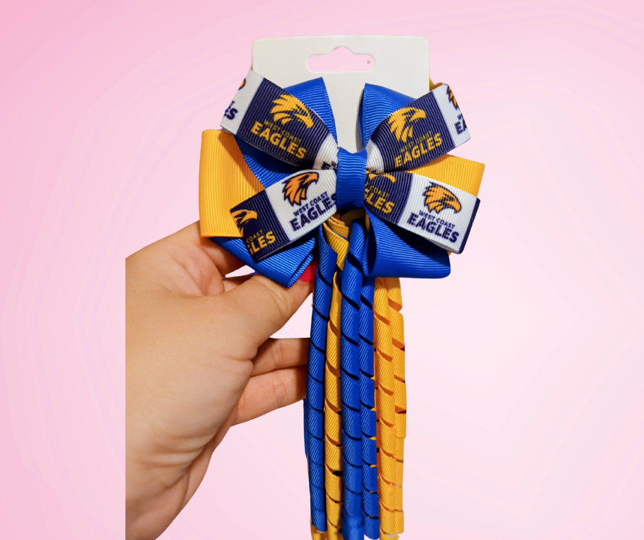 Footy Bow Korker Clip - Yellow & Blue