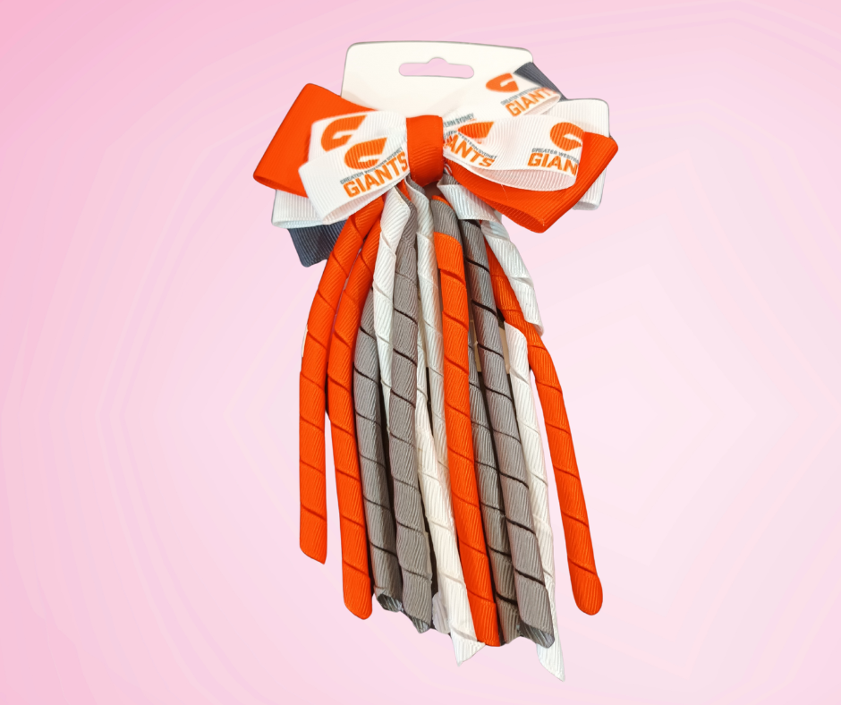 Footy Bow Korker Clip - Orange, Charcoal & White
