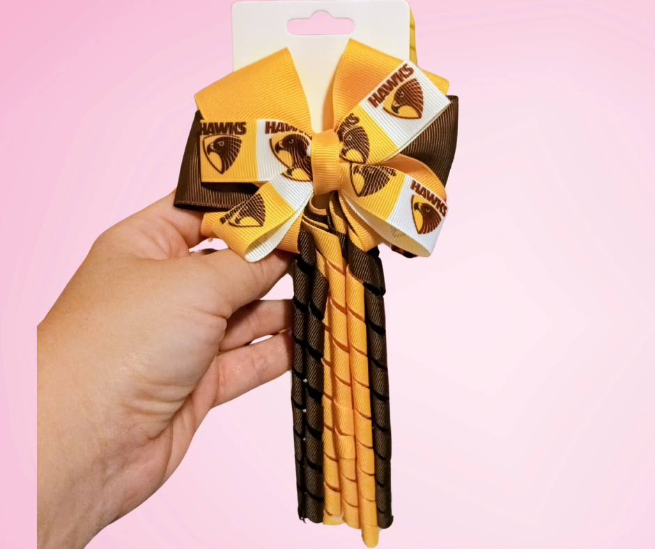 Footy Bow Korker Clip - Yellow Gold & Brown