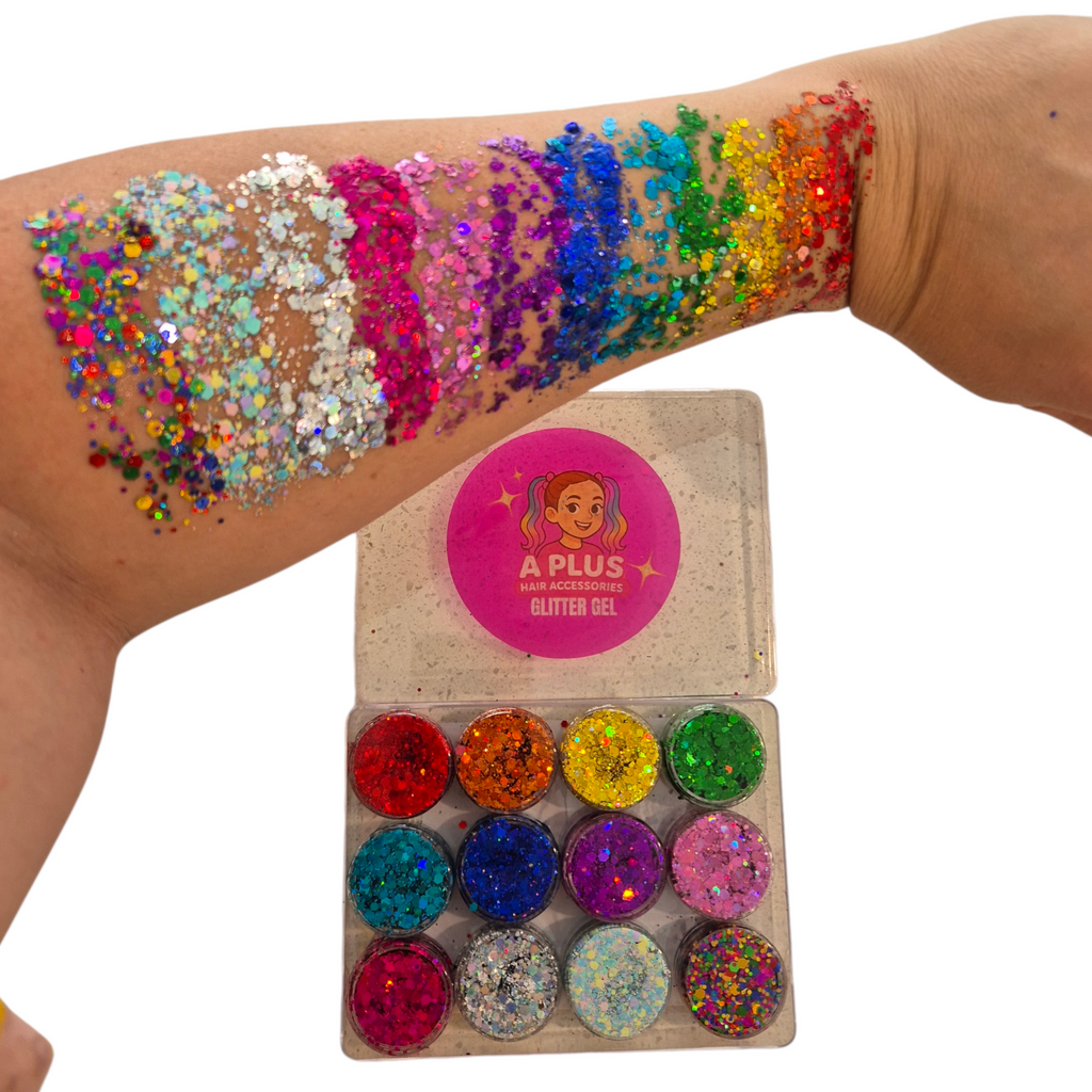 🌈 Rainbow Glitter Gel 12 Pack – Face, Hair & Body Glitter