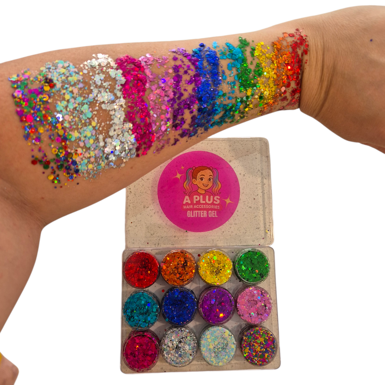 🌈 Rainbow Glitter Gel 12 Pack – Face, Hair & Body Glitter